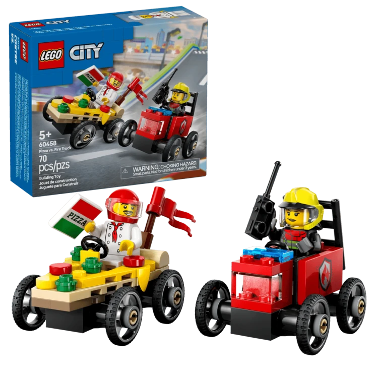 Klocki LEGO City 60458 Zestaw wyścigówek: pizza kontra wóz strażacki