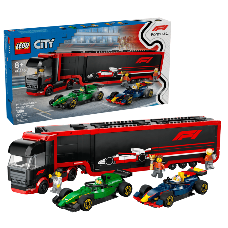Klocki LEGO City 60445 F1® Ciężarówka z bolidami RB20 i AMR24 F1®