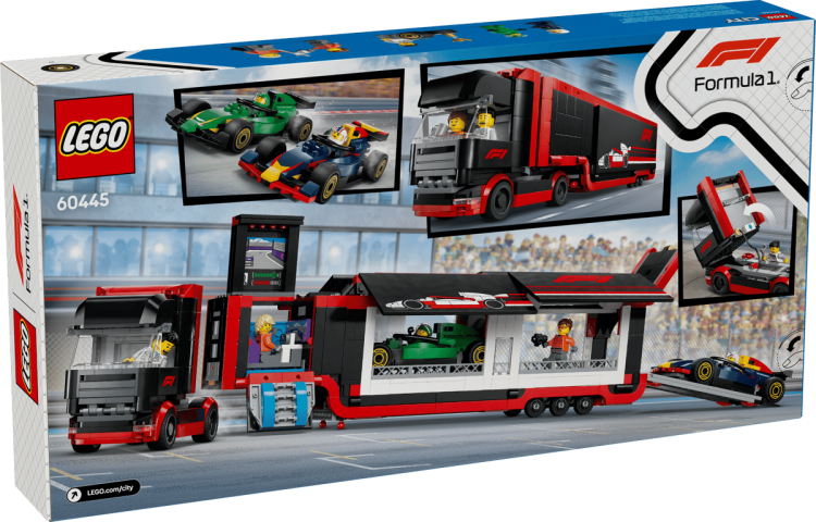 Klocki LEGO City 60445 F1® Ciężarówka z bolidami RB20 i AMR24 F1®
