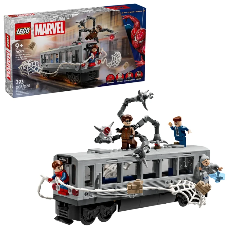 Klocki LEGO Marvel 76321  Spider-Man kontra Doc Ock — scena w metrze