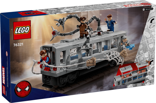 Klocki LEGO Marvel 76321  Spider-Man kontra Doc Ock — scena w metrze