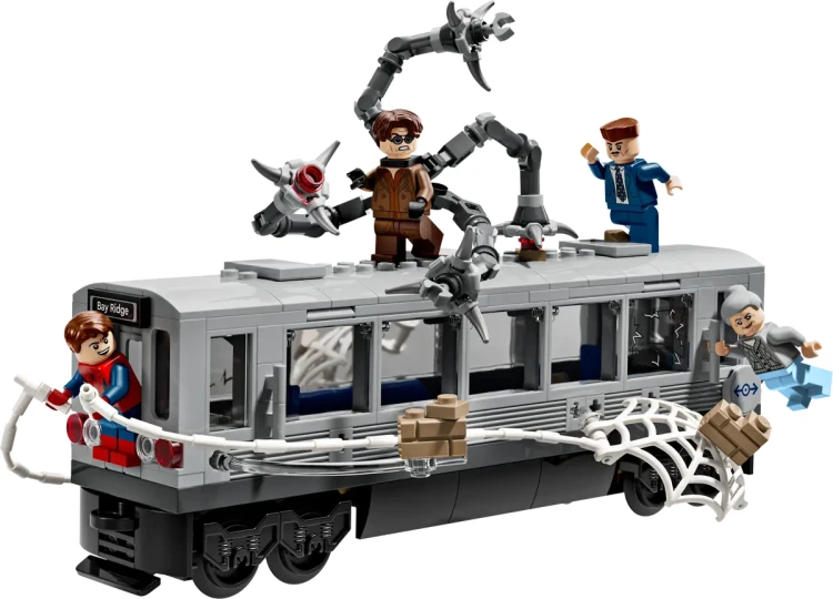 Klocki LEGO Marvel 76321  Spider-Man kontra Doc Ock — scena w metrze