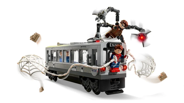 Klocki LEGO Marvel 76321  Spider-Man kontra Doc Ock — scena w metrze
