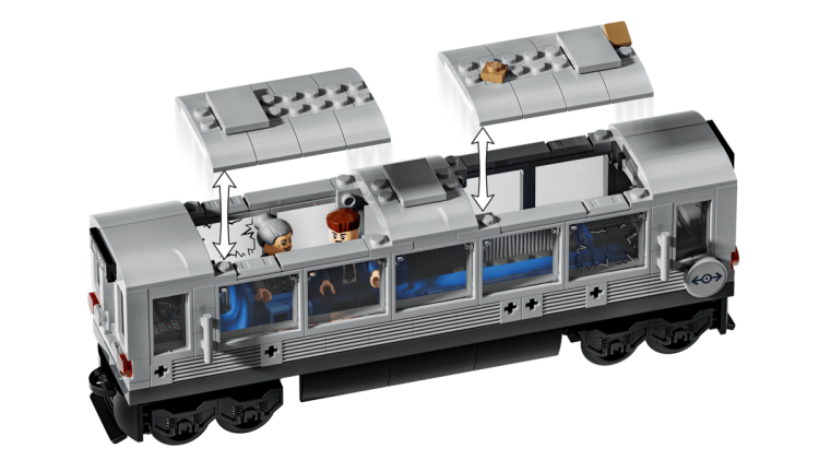 Klocki LEGO Marvel 76321  Spider-Man kontra Doc Ock — scena w metrze