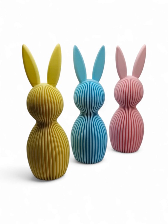 Zestaw 3 figurek Królik 18 cm – dekoracja nowoczesna, ozdoba wnętrza, druk 3D, kolory matowe
