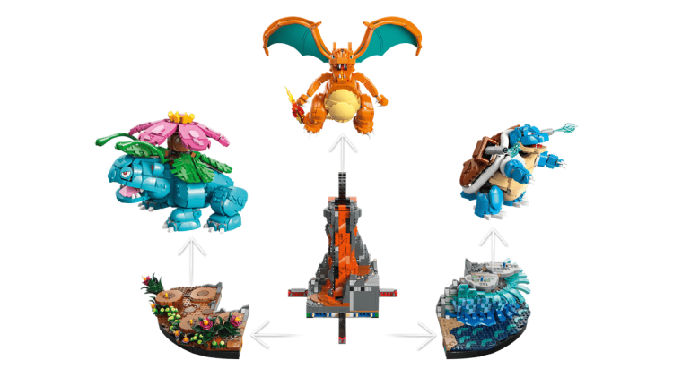Klocki LEGO Pokemon  72153 Venusaur, Charizard i Blastoise + Kolekcja odznak z regionu Kanto